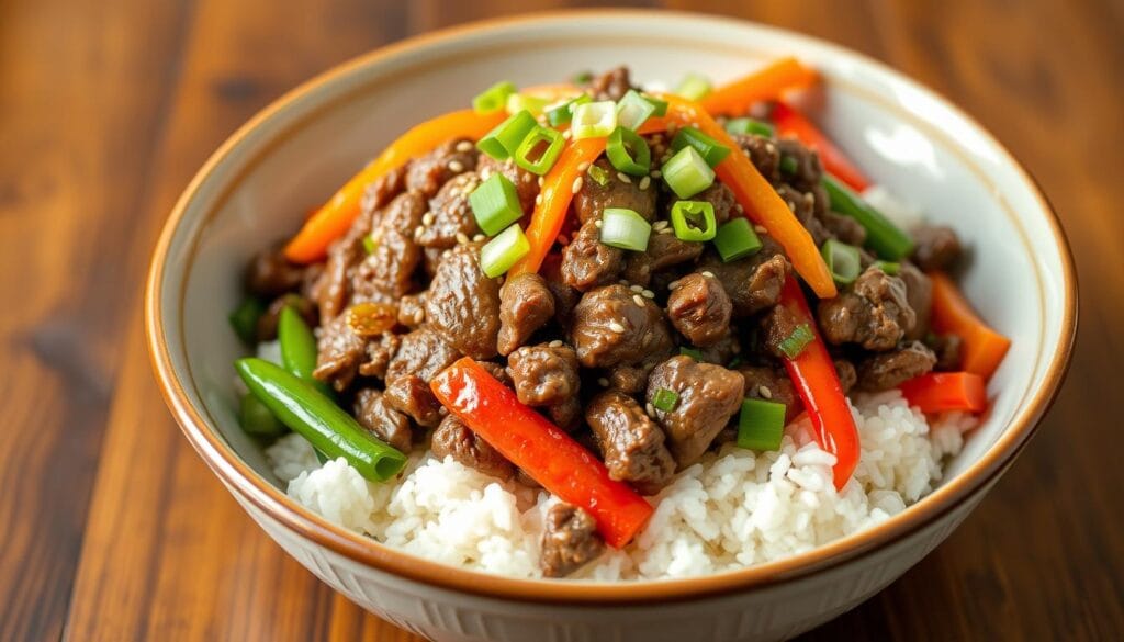 Asian ground beef bowl