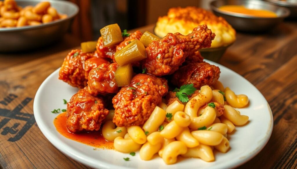 nashville chicken with mac and cheese