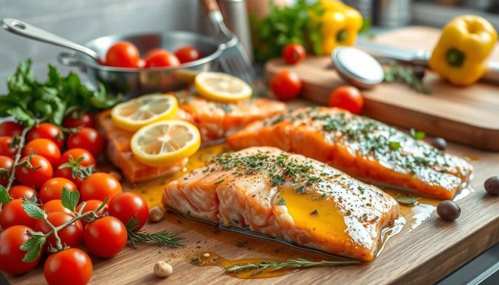 Mediterranean Salmon Cooking Process