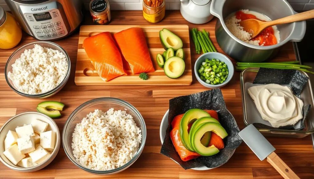 Salmon Sushi Bake Preparation Steps